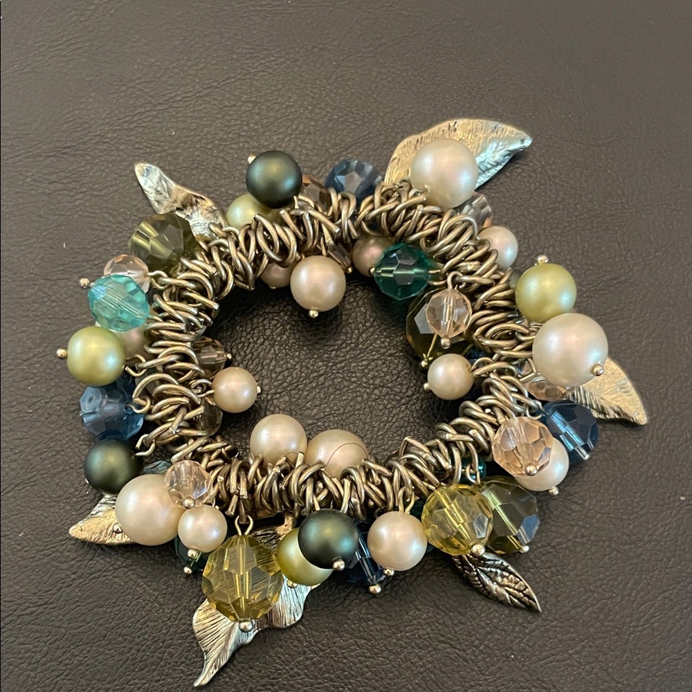 Chunky Pearl and Crystal Statement Bracelet in Blue-Green